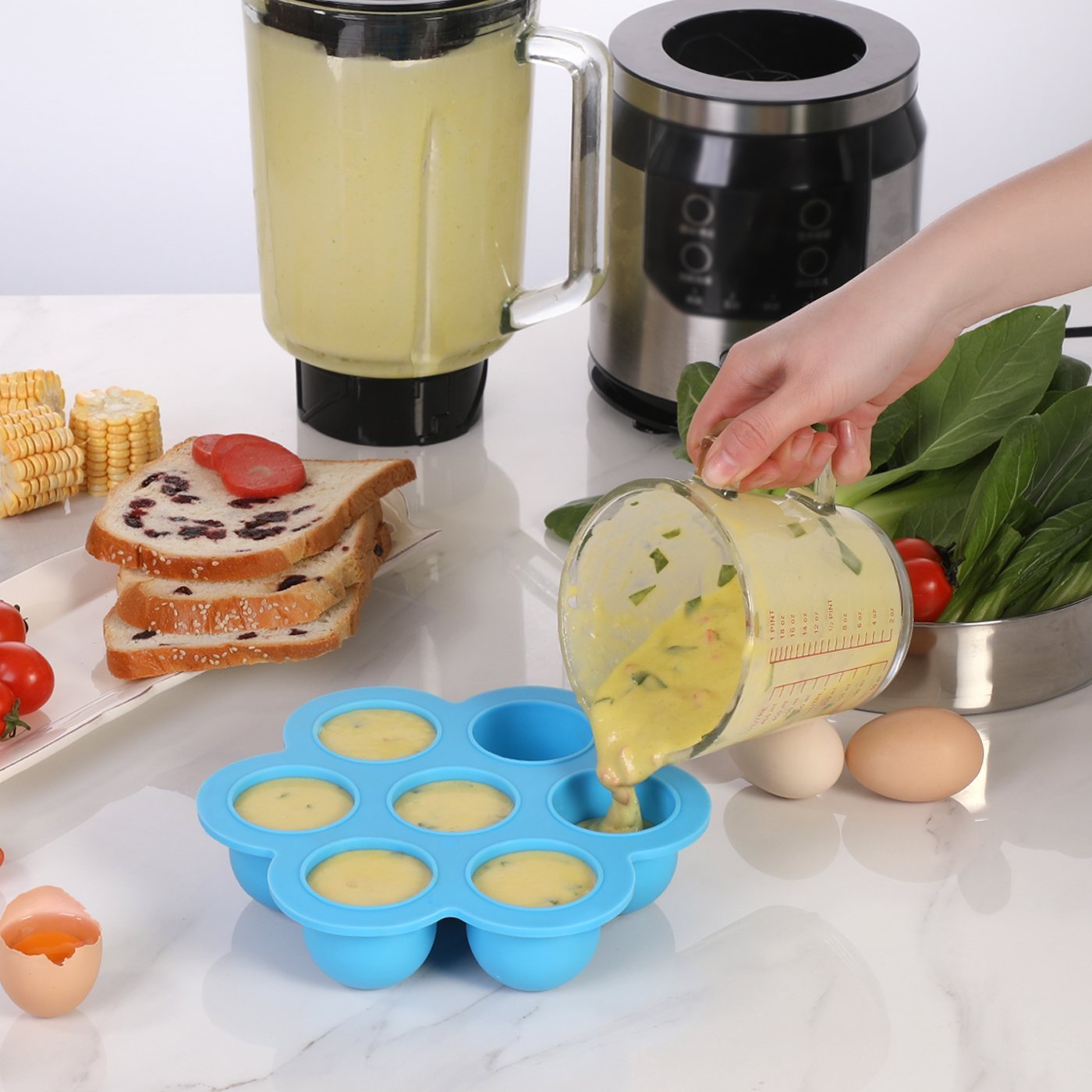 AOZITA Silicone Egg Bites Molds for Instant Pot Accessories - Fits Instant Pot 5,6,8 qt Pressure Cooker, Reusable Baby Food Storage Container and Freezer Tray with Lid, Sous Vide Egg Poacher