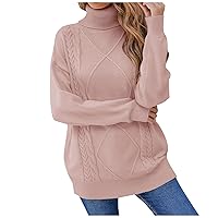 Women's Casual Turtleneck Sweaters Long Sleeve Loose Chunky Pullover Knit Jumper Tops