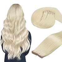 DOORES Tape in Hair Extensions Human Hair, Platinum Blonde 26 Inch 40pcs 120g, Human Hair Extensions Tape in Real Hair Skin Weft Hair Extensions Straight Double Side Tape
