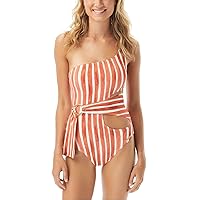 Vince Camuto Hammock Stripe One Shoulder Ring Wrap One-Piece Papaya 4