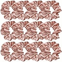 12 Pcs Satin Silk Hair Scrunchies Soft Hair Ties Fashion Hair Bands Hair Bow Ropes Hair Elastic Bracelet Ponytail Holders Hair Accessories for Women and Girls (4.5 Inch, Rose Gold)