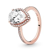 Jewelry - Sparkling Teardrop Halo Cubic Zirconia Ring - Gift for Her Rose