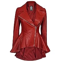 Decrum Peplum Leather Motorcycle Jacket Women - Leather Jackets For Women | [1315315] Clarissa Red, XL