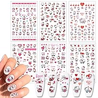 Valentines Day Nail Stickers 3D Nail Art Stickers Self Adhesive Heart Love Nail Decals Cute Romantic Heart Love Nail Design Stickers for Women Girls Kids DIY Manicure 6 Sheets Cute Nail Stickers