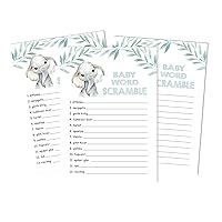 50 Pack Baby Word Scramble Baby Shower Game Cards Baby Elephant Gender Neutral Party Supplies Fun Baby Shower Game Favors