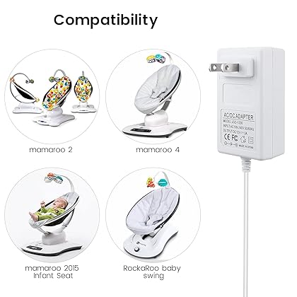 YEAOI 10 ft Power Cord for 4moms mamaRoo 4, 12V 3A Charger for RockaRoo Baby Swing, AC Adapter, White