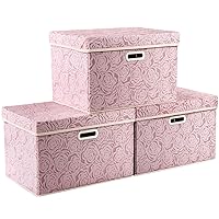PRANDOM Larger Collapsible Storage Boxes with Lids Fabric Decorative Bins Cubes Organizer Containers Baskets Handles Divider for Bedroom Closet Living Room Pink 17.7x11.8x11.8 Inch 3 Pack