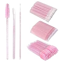 G2PLUS 300PCS Crystal Eyelash Extension Supplies Kit, 100PCS Disposable Lip Wands, 100PCS Mascara Brush Applicators, 100PCS Glitter Micro Brushes for Eyebrow, Eyelash Extension and Makeup Kits (Pink)