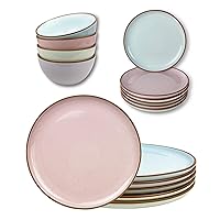 Mora Ceramic Dinner Plates, Salad Plates, Cereal Bowls Bundle. Microwave, Oven and Dishwasher Safe, Scratch Resistant, Modern Dinnerware - Assorted Colors