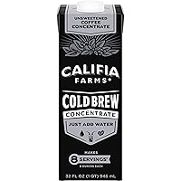 Califia Farms - Unsweetened Cold Brew Coffee Concentrate, 32 Oz, 100% Arabica, Shelf Stable, Plant Based, Vegan, Gluten Free, Non GMO, Sugar Free, Iced Coffee