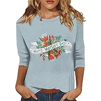Women's Mother's Day T-Shirts Fashion Casual 3/4 Sleeve Print Stand Collar Pullover Top Blouses, S-3XL