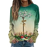 Easter Outfits for Women,Women's Long Sleeve Casual Fashion Easter Egg and Bunny Printing O-Neck Pullover Top Blouse