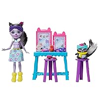 Enchantimals Stinkin’ Cute Vanity Playset with Sage Skunk Small Doll (6-in) and Caper Animal Friend Figure, Includes Vanity Set, Benches, and Beauty Accessories, Makes a Great Gift for 3-8 Year Olds