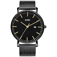 BUREI Stylish Men's Wristwatches, Minimalist Ultra-slim, Large Dial and Date, Stainless Steel Strap