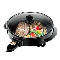 Chefman Electric Skillet - 12 Inch Round Frying Pan with Non Stick Coating, Temperature Control, Tempered Glass Lid, Cool-Touch Handles and Knob, Black
