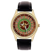 Casino Roulette Wheel Art Las Vegas Gambling Solid Brass Men's Watch with Gift Box