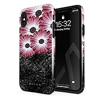 Phone Case Compatible with iPhone Xs MAX - Hybrid 2-Layer Hard Shell + Silicone Protective Case -Pink Princess Gerbera Daisy Floral Pattern - Scratch-Resistant Shockproof Cover