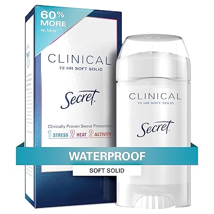 Secret Antiperspirant and Deodorant for Women Clinical Strength Soft Solid Waterproof 2.6 Oz