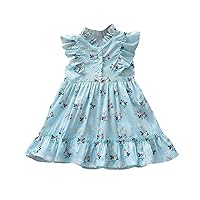Toddler Girl Floral Print Fly Sleeve Peplum Collar Dress for 3 to 7 Years Monogram Dress Toddler