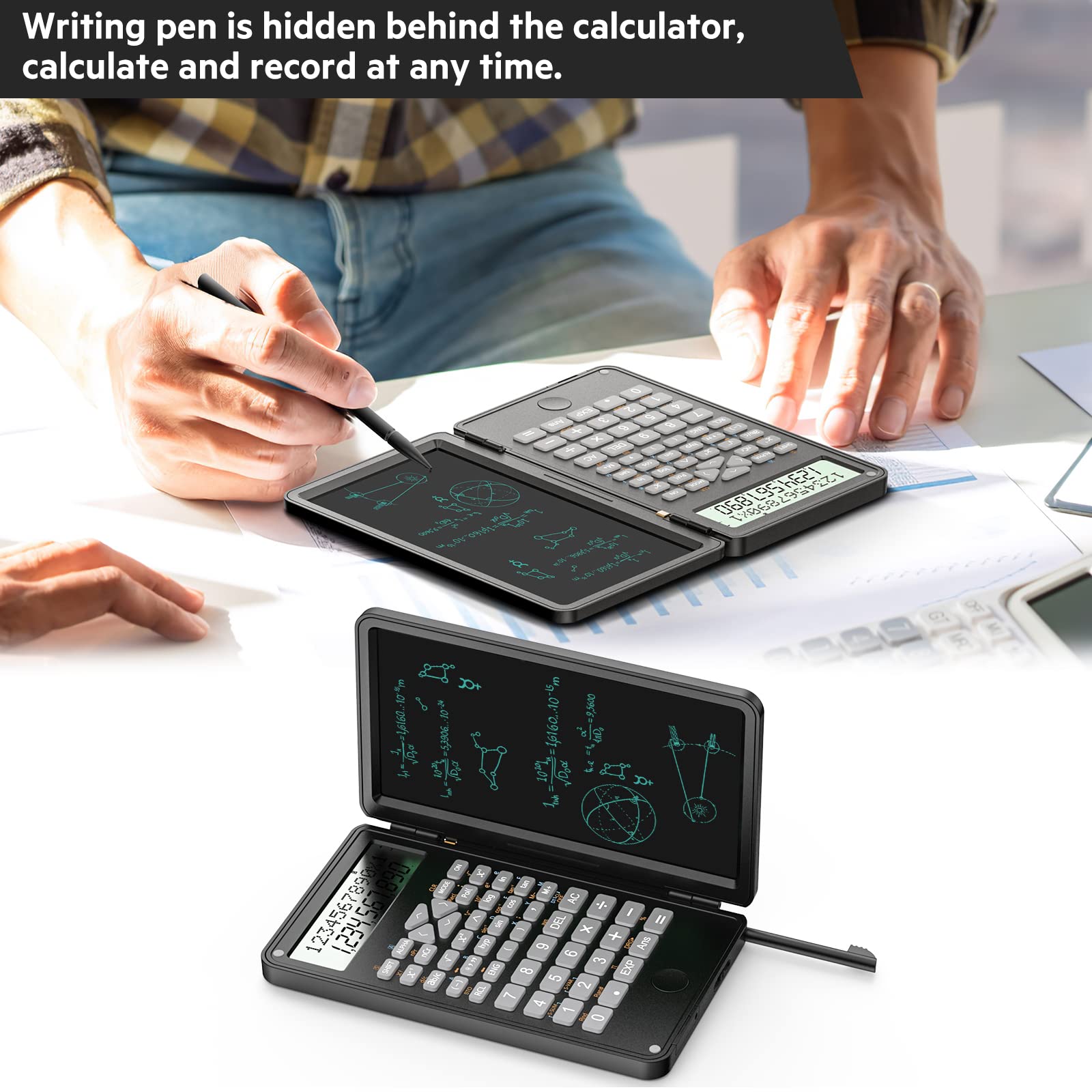 LMAIVE Scientific Calculators, Calculators 12-Digit Calculator with Writing Tablet, Foldable Financial Calculator, LCD Dual Display Desk Calculator Pocket Calculator for School Office