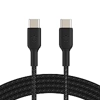 Belkin BoostCharge Braided USB-C to USB-C Cable (2M/6.6ft) for iPhone 15, iPhone 15 Pro, iPhone 15 Pro Max, iPhone 15 Plus, Galaxy S23, S22, Note10, Note9, Pixel 7, Pixel 6, iPad Pro, & More - Black