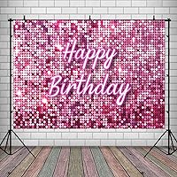 Lofaris Pink Flash Square Backdrop for Photography Happy Birthday Shinning Sequin Wall Panels Shimmer Wall Sweet 16 Girl Woman 20th 30th 40th Party Background Decorations Photo Studio Props9x6ft