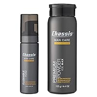 Chassis Talc-Free Ice Max Premium Body Powder for Men Bundle with Flushable Foam Moisturizing and Cleansing Solution