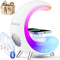 Multifunctional Bluetooth Speaker with Desk Lamp, Table Lamp Ambient Lighting with Wireless Fast Charging, Alarm Clock, Running Lights Table Lamps, Mood Lights
