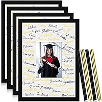 4 Pcs 10 x 14 Inch Graduation Wedding Signature Picture Frame with 4 Pcs Signature Pens Black Board Photo Frames with White Mat for Display 5 x 7 Inch Photo Autograph Guest Signing Birthday