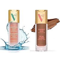 Veil Cosmetics | 1 Sunset Skin Liquid Foundation + 1 Sunset Light 3-in-1 Primer | 5N | Buildable Coverage, Lightweight & Brightening | Serum, Mixing Base, Primer | Water-Resistant | Vegan