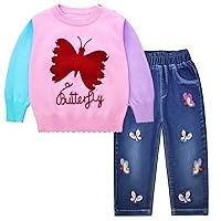 Peacolate 18M-7T Toddler Big Girls Pants Clothing Set 2pcs Cotton top and Jeans
