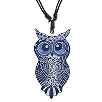 NOVICA Handmade Ceramic Pendant Necklace Thai Blue Owl Adjustable Cotton No Stone Thailand Animal Themed 'Alluring Blue Owl'