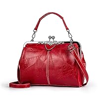 Women Vintage Hollow Handbag Oil Leather Shoulder Crossbody Bag Clutch Satchel Purse with Kiss Lock Closure
