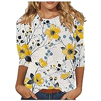 3/4 Lenght Sleeve Womens Tops Dressy Casual Summer Tops for Women 2024 Trendy Floral Printed Vacation Tshirts Shirts