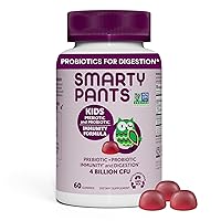 SmartyPants Kids Probiotic Immunity Gummies: Prebiotics & Probiotics for Digestive Health and Immune Support Supplement, Gluten Free, Vegan, Grape Flavor, 60 Count (30 Day Supply)