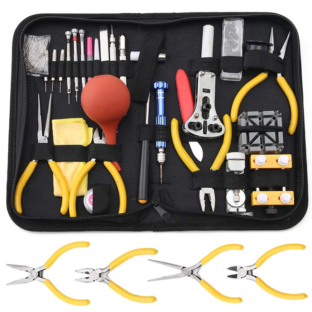 Professional Watch Repair Tool Kit - Watchmaker Tool Kit, Including Watch Back Case Holder Opener Link Remover Spring Bar Tool Set and More, Storaged in Carry Case (141pcs)