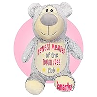 Tonsillectomy Recovery Gift for Kids - Personalized Gifts for Tonsillectomy - Tonsil Surgery Gifts - Face Heating Pad - Post Tonsil Surgery Get Well Soon Stuffed Animal by Kikilishop (Grey Bear)