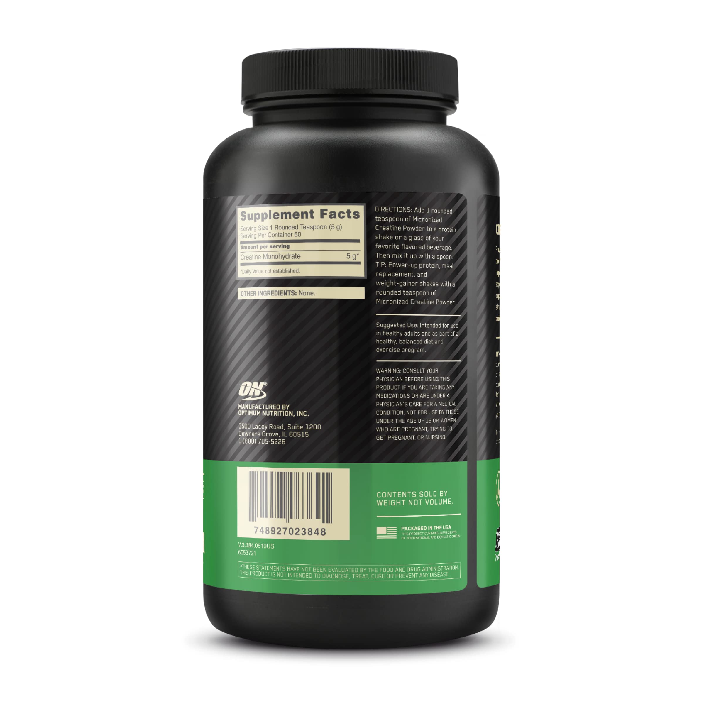 Optimum Nutrition Micronized Creatine Monohydrate Powder, Unflavored, Keto Friendly, 60 Servings (Packaging May Vary)