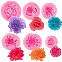 6Pcs 3D Rose Flower Silicone Fondant Mold, Flower Silicone Soap Mold Bloom Rose Shape Resin Candle Mold for Cake Decoration Chocolate Handmade Soap Candy Making Clay Lotion Bar Wax DIY Craft