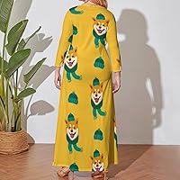 Scarf Shiba Inu Women Plus Size Maxi Dress Long Sleeve Casual Printed