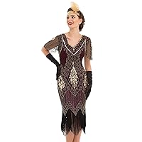 PrettyGuide Women's 1920s Dress Sequin Art Deco Flapper Dress with Sleeve