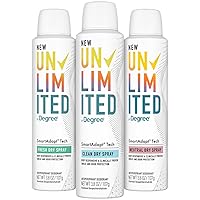 Degree Deodorant for Women, Unlimited Dry Spray Variety Pack (Clean, Fresh & Neutral) - Deodorant Antiperspirant with 96-Hour Protection, Scented, 3.8 Oz Ea (3 Piece Set)