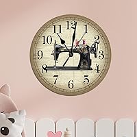 Sewing Machine PVC Clock Sewing Room Vintage Design Quartz Round Wall Clocks Silent Wall Clock Décor for Home Kitchen Living Room Office 12