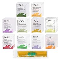Tazo Tea Bags Sampler 40 Count Variety Gift Box, 10 Different Flavors with By The Cup Honey Sticks