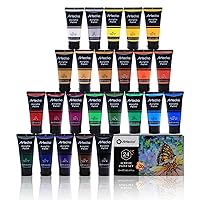 Artecho Professional Acrylic Paint Set, 24 Basic Colors Tubes (60ml / 2.02oz) Art Craft Paints for Canvas, Rock, Wood, Fabric, Art Supplies