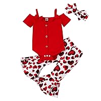Emmababy Cow Outfit Baby Girl Bell Bottoms Romper Off Shoulder Ribbed Bodysuit Ruffle Flare Pants Set Toddler Summer Clothes