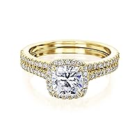 Kobelli Cushion Cut Lab Grown Diamond Halo Bridal Set 14k White Gold (DEF/VS)