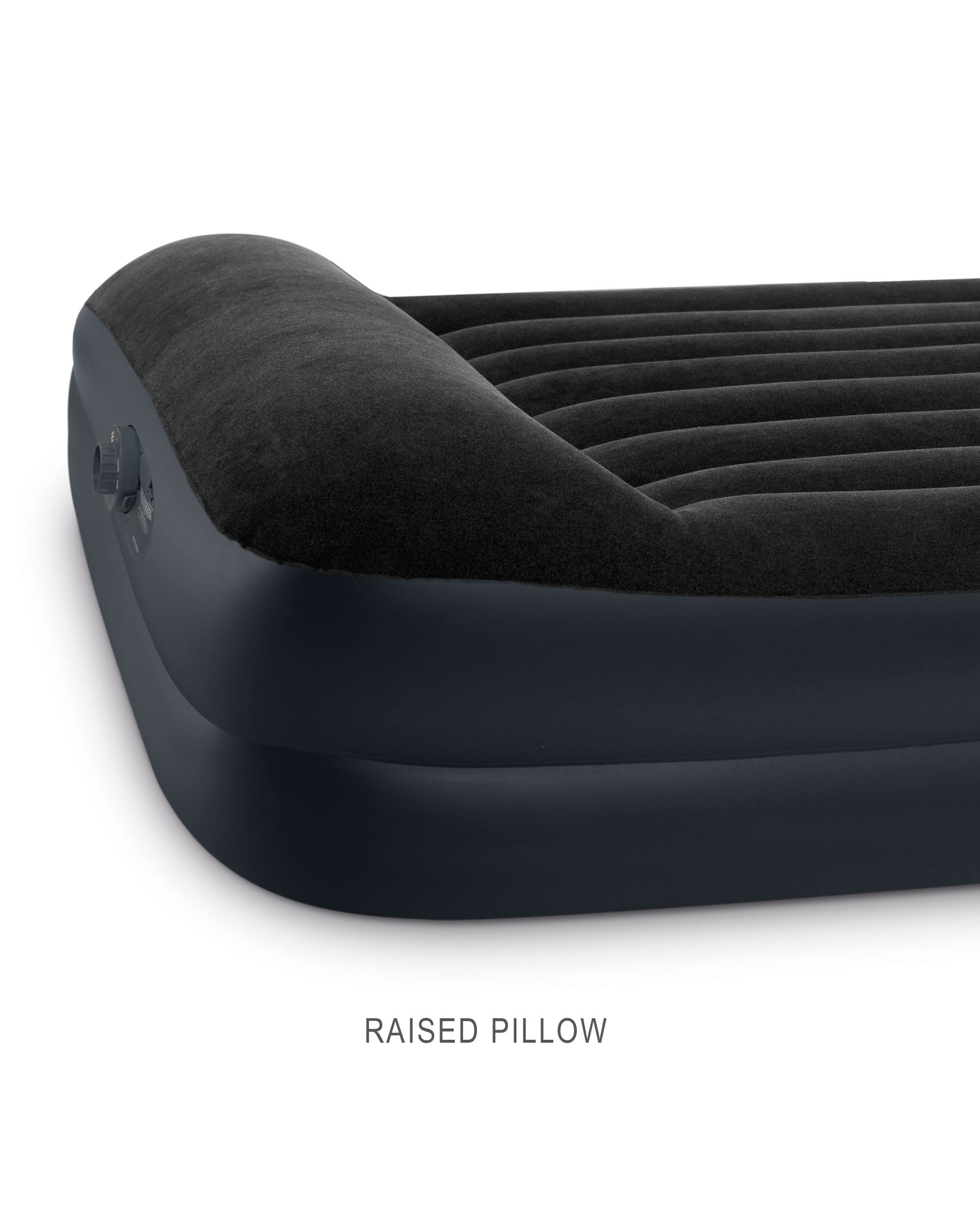 INTEX 64121EP Dura-Beam Plus Pillow Rest Air Mattress: Fiber-Tech – Twin Size – Built-in Electric Pump – 16.5in Bed Height – 300lb Weight Capacity,Navy