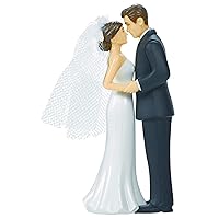 Amscan Elegant Bride & Groom Wedding Cake Plastic Topper with White Mesh Veil - 4.5
