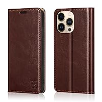 Belemay Compatible with iPhone 15 Pro Case Wallet-Genuine Leather-RFID Blocking Card Holders-Shockproof TPU Shell-Kickstand-Durable Flip Cover-Book Folding Phone Case Women Men (6.1-inch) Brown